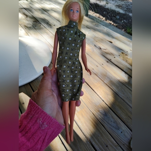 Vintage Fashion Doll Olive Green Corduroy Coat &  Dress Set OOAK Handmade - Picture 8 of 11